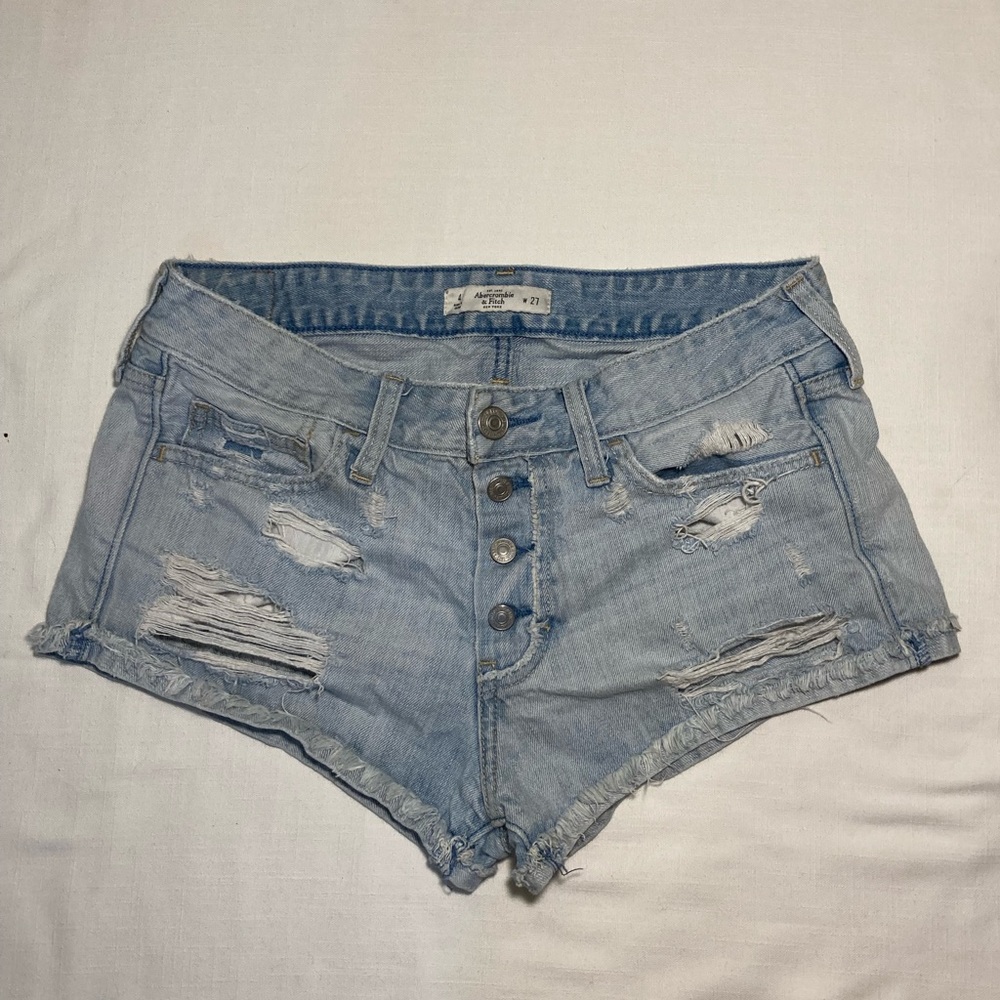 Abercrombie And Fitch Lightwash Ripped Denim Shorts